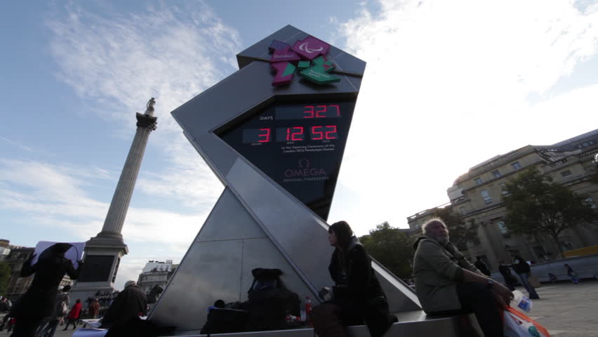 LONDON - OCTOBER 7, 2011: Camera pans on a view of the Olympic clock countdown