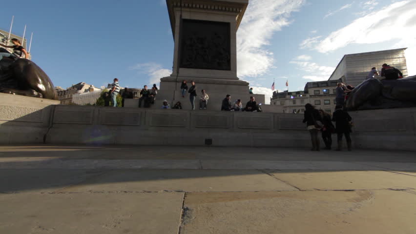 LONDON - OCTOBER 7, 2011: Panning from the foot of Nelson's monument