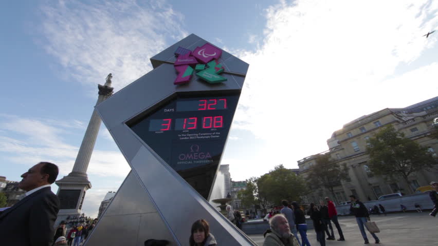 LONDON - OCTOBER 7, 2011: Olympic clock at Trafalgar Square 