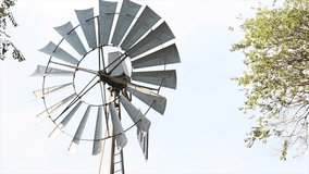 slow motion video of a windmill in agricultural field Argentina