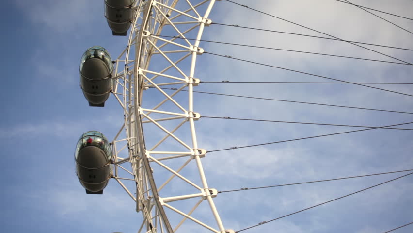 LONDON - OCTOBER 7, 2011: London eye shot from low angle with blue sky