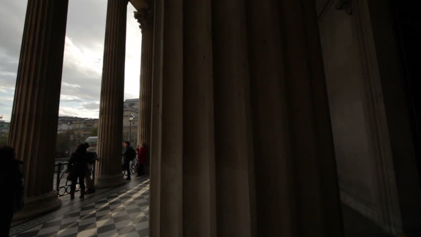 LONDON - OCTOBER 7, 2011: The camera pans close to the pillars of National