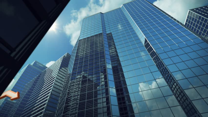A 3D financial graph growning in the middle of glass business buildings. 4K Animation Royalty-Free Stock Footage #3468597543