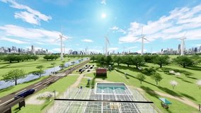 Solar Power Plant - 3D Render - Panoramic View