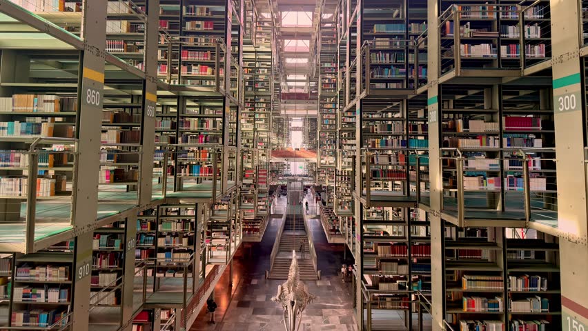 timelapse hyperlapse of architectural Vasconcelos Library (Biblioteca Vasconcelos) in the Downtown area of Mexico City, Mexico. 