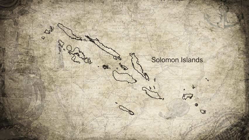 Solomon Islands map drawn on a cartography background sheet of paper