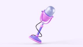 Microphone on pink blue stand with cable 3d render animation. Isolated vintage mike, vocal mic, studio and concert equipment for record songs, podcast, interview or live streaming, Cartoon icon - Powered by Shutterstock - Get 15% off with code: PIKWIZARD15