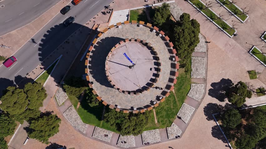 Rotating top down aerial view of the White tower in Thessaloniki, Greece