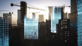 Aerial Drone Shot of Building Construction Finished with VFX: Real Estate Development Site Transforms with Analytical 3D Graphics Project. Visualization, Digitalization of Urban City Design Progress - Powered by Shutterstock - Get 15% off with code: PIKWIZARD15