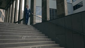 Talking mobile phone call busy calm Caucasian old man mature businessman business leader speak smartphone walking in city check time looking at wrist watch late rush hurry running lateness confused - Powered by Shutterstock - Get 15% off with code: PIKWIZARD15