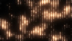Golden disco lights background. Glowing disco party animation. VJ background. Flicker wall lights. Night club, music video, LED screen and projector, glamour and fashion event, jazz, pop. 4k loop. 