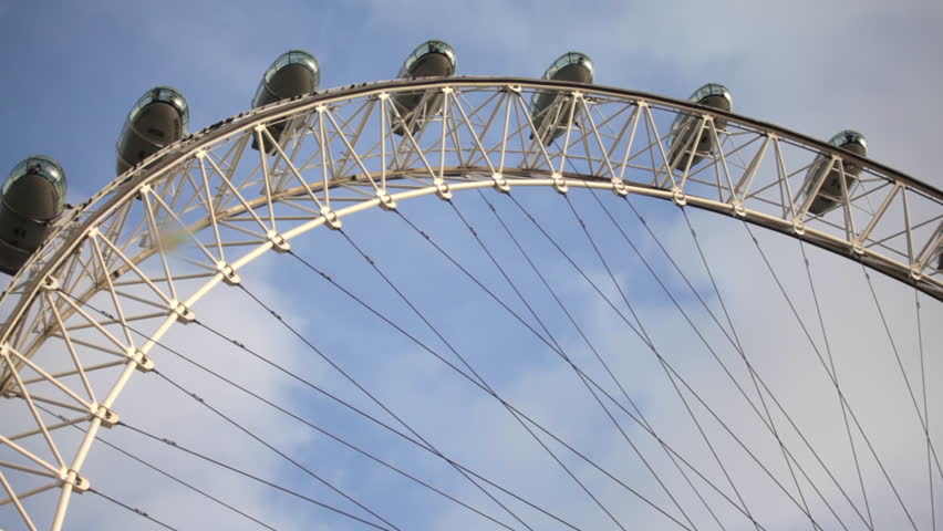 LONDON - OCTOBER 11, 2011: Low angle view of the London eye with blue sky