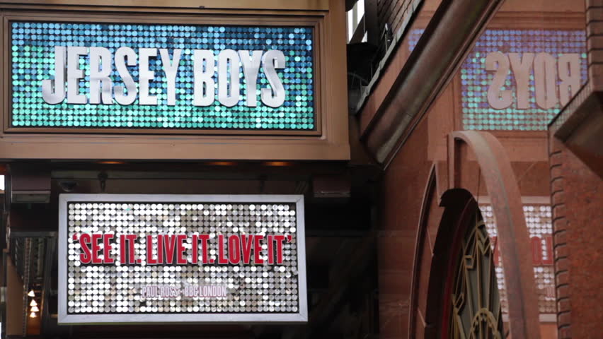 LONDON - OCTOBER 11, 2011:  Sparkling Jersey Boys sign on a marquee
