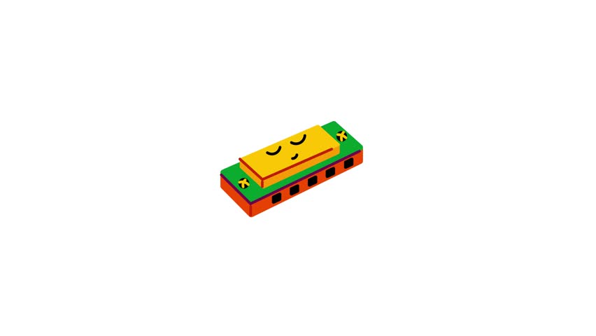 Modern flat animated sticker depicting harmonica music 