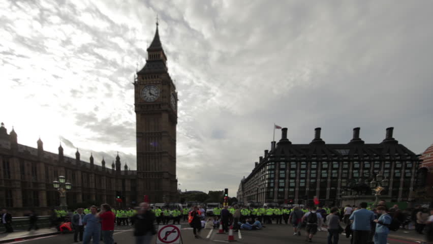 LONDON - OCTOBER 9, 2011: A protest on Westminster Bridge in the PM