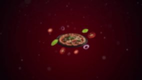pepperoni pizza with basil Animation intro for advertising or marketing of restaurants with the ingredients of the dish flying in the air - price tag or sale