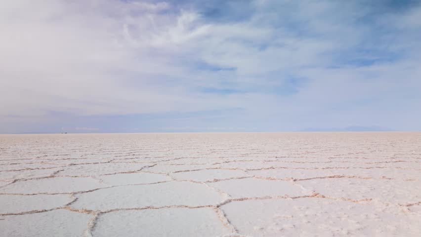 Largest Salt Flat Landscape Of Salar de Uyuni On Altiplano of Bolivia In South America. Aerial Drone Shot
