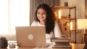 Beautiful young woman having video call conference meeting interview by laptop computer at home Confident female talking on working conversation having distance remote job indoors - Powered by Shutterstock - Get 15% off with code: PIKWIZARD15