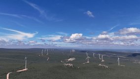 Drone video of wind turbines at the Morro do Chapéu Wind Farm, Brazil

