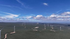 Drone video of wind turbines at the Morro do Chapéu Wind Farm, Brazil