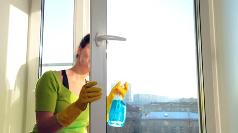 Young Man Washing Window Office Stock Photo 619176167 | Shutterstock