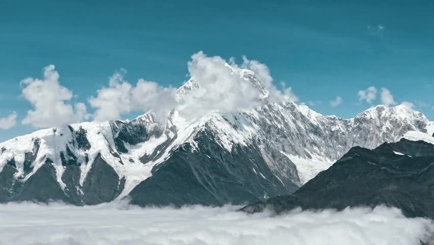 Aerial time-lapse photography of Gongga Snow Mountain in Sichuan, China