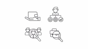 Candidate search animation set. Recruitment animated line icons. Worker skills, performance indicators. Black illustrations on white background. HD video with alpha channel. Motion graphic