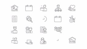 Job vacancy animation set. Employment animated line icons. Task management, employee recruitment. Black illustrations on white background. HD video with alpha channel. Motion graphic