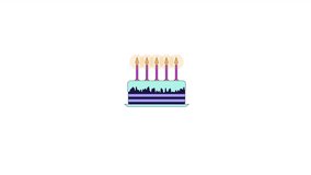 Decorated birthday cake with candles line cartoon animation. Homemade dessert for festive party 4K video motion graphic. Holiday treat 2D linear animated object isolated on white background