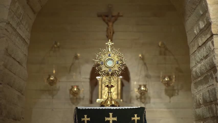 People pray in Eucharistic adoration 