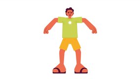 Excessive sweating cartoon animation. Discomfort of hot weather 4K video motion graphic. Fatigued latin american man with heavy sweat 2D color animated character isolated on white background