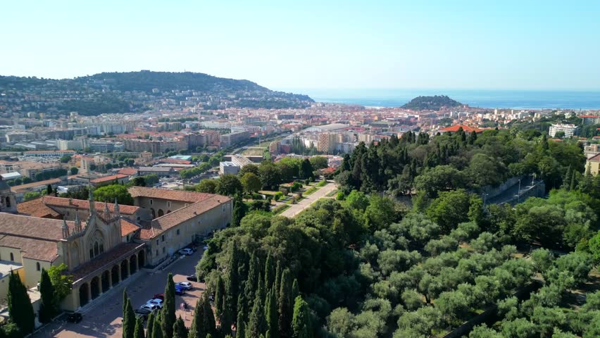 Panoramic aerial view of Nice, France. Luxury resort city of French riviera