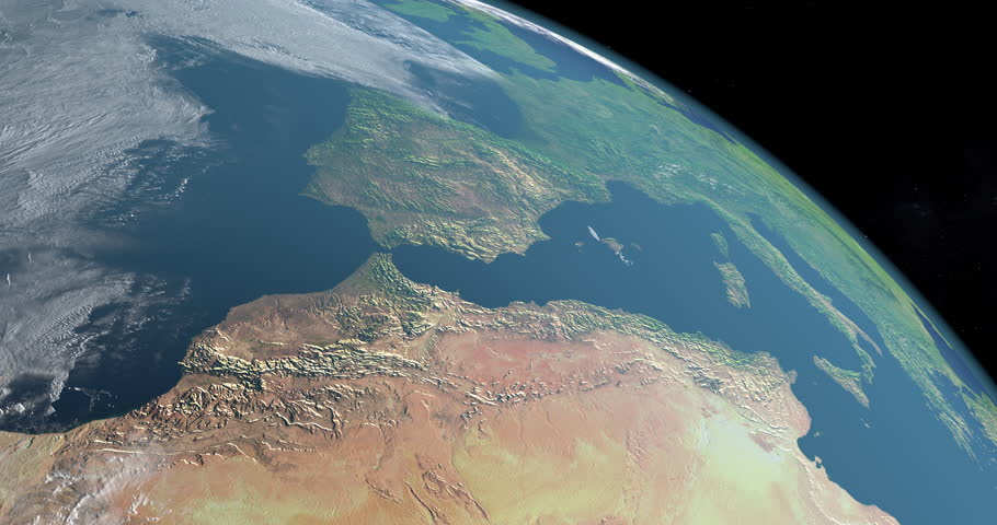 Atlas Mountains and Europe. Aerial view from space