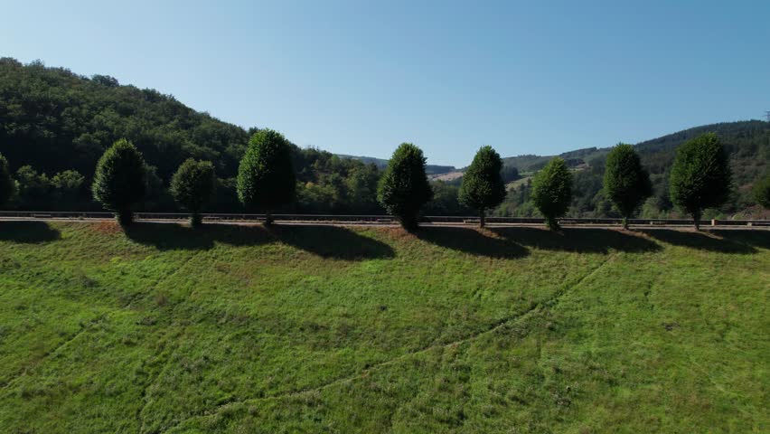 aerial view over couzon dam near rive de gier in massif du pilat regional parc near saint etienne, loire department, france