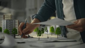 Brainstorm. The project architect reviews the planned building data in the planning office. A construction engineer looks at paper data systems using modern technologies in future cities, industrial - Powered by Shutterstock - Get 15% off with code: PIKWIZARD15