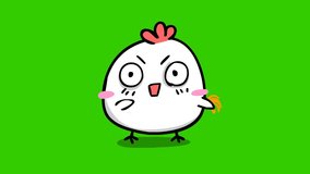 chicken cute animation on green screen, emotion character 4k video