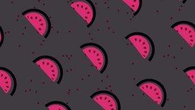 Animation of watermelon icons over blue background. Abstract background, colour and pattern realistic 3d food. advertising concept Contemporary minimal motion art. Pattern of a watermelon on a green p