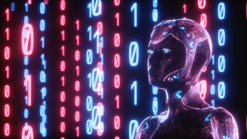 Journey into the Cybernetic Frontier with our Futuristic Robot Situated against a Code-inspired Digital Backdrop, Representing the Pinnacle of Progressive Technology - A Sight to Behold - Powered by Shutterstock - Get 15% off with code: PIKWIZARD15