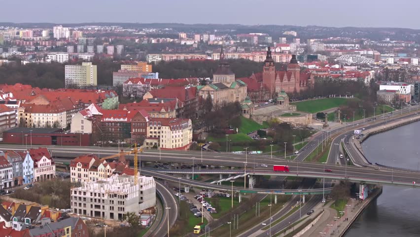 March aerial drone footage captures Szczecin