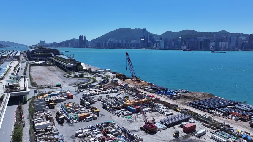 Kai Tak Construction Residential high-rise housing project along the seaside promenade near Victoria Harbour Hong Kong