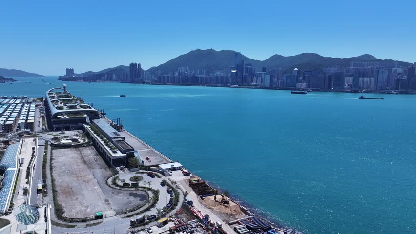 Kai Tak Construction Residential high-rise housing project along the seaside promenade near Victoria Harbour Hong Kong