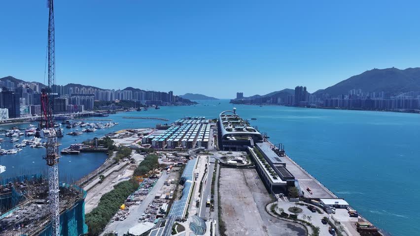 Kai Tak Construction Residential high-rise housing project along the seaside promenade near Victoria Harbour Hong Kong