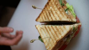 ready-made sandwich close-up. vertical video