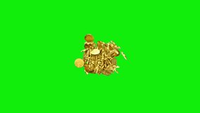 Golden coin shower animation green screen background 