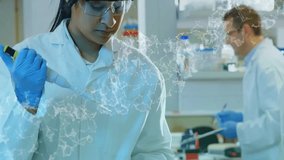 Animation of dna strand and scientific data processing over diverse scientists in laboratory. Global science, connections, computing and data processing concept digitally generated video. - Powered by Shutterstock - Get 15% off with code: PIKWIZARD15