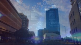 Animation of financial data processing over city. Global finance, business, connections, computing and data processing concept digitally generated video. - Powered by Shutterstock - Get 15% off with code: PIKWIZARD15