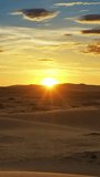 Aerial view of beatiful sunrise in desert, Mongolia. Vertical video