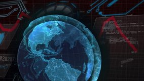 Animation of digital data processing over globe on black background. Global connections, computing and data processing concept digitally generated video. - Powered by Shutterstock - Get 15% off with code: PIKWIZARD15