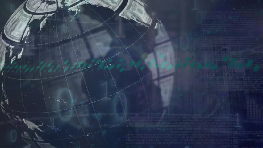 Animation of globe of banknotes over binary coding. Global technology and digital interface concept digitally generated video. - Powered by Shutterstock - Get 15% off with code: PIKWIZARD15