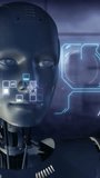 Android look at the virtual holographic panel. 3D render - Powered by Shutterstock - Get 15% off with code: PIKWIZARD15
